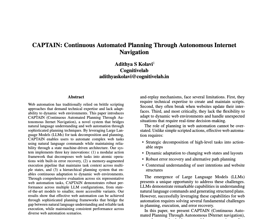 Preview of CAPTAIN: Continuous Automated Planning Through Autonomous Internet Navigation