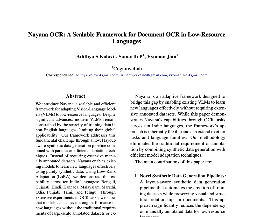 Preview of Nayana OCR: A Scalable Framework for Document OCR in Low-Resource Languages