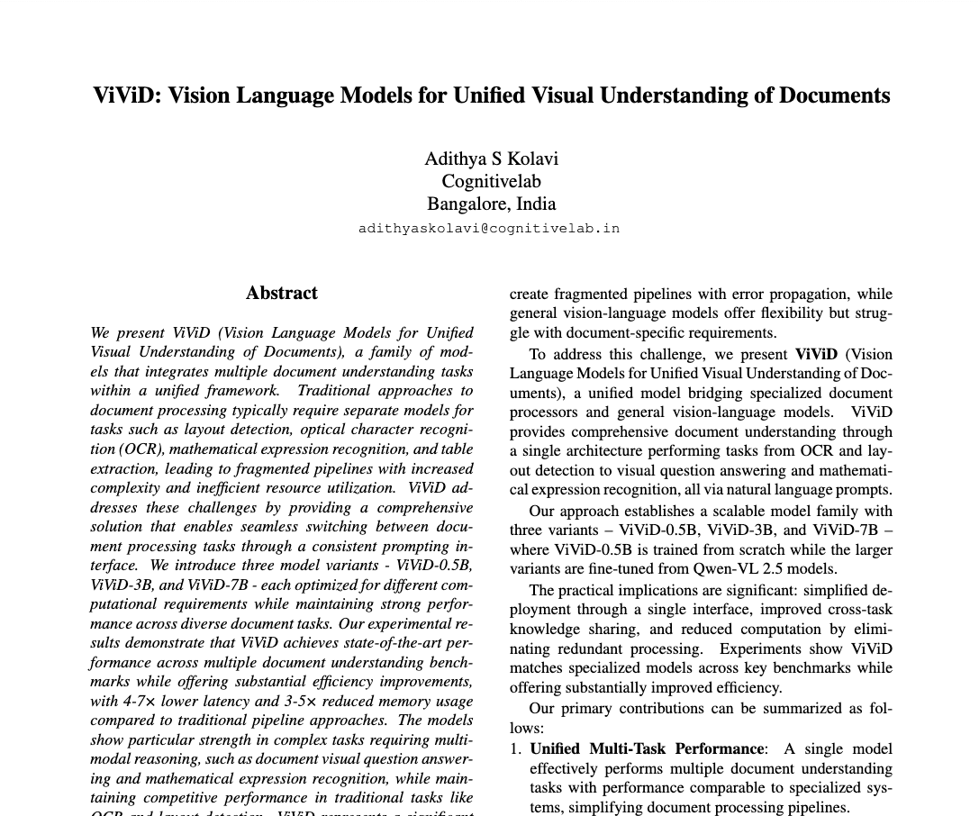 Preview of ViViD - Vision Language model for Unified Visual Understanding of Documents